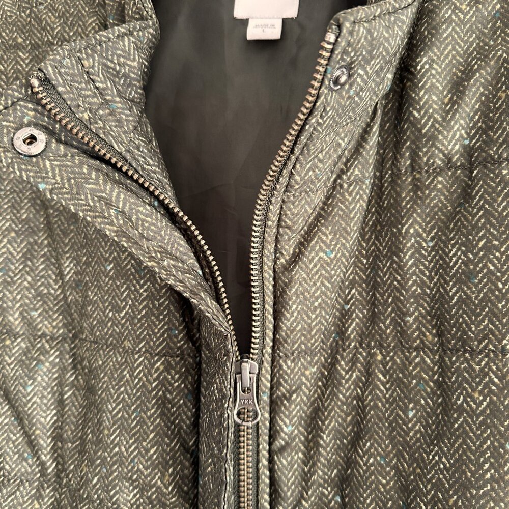 J. Jill  Full Zip Puffer Vest, Balsam Green Speckled Herringbone, Large - Picture 8 of 10